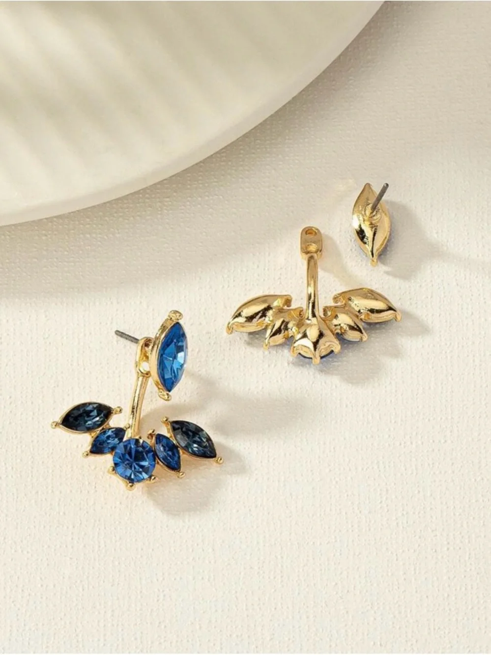 Blue Crystal Gold-Trim Stud Earrings